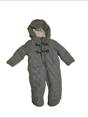 Perry Ellis Boy Olive Quilted Infant Hooded Snowsuit 6/9 M